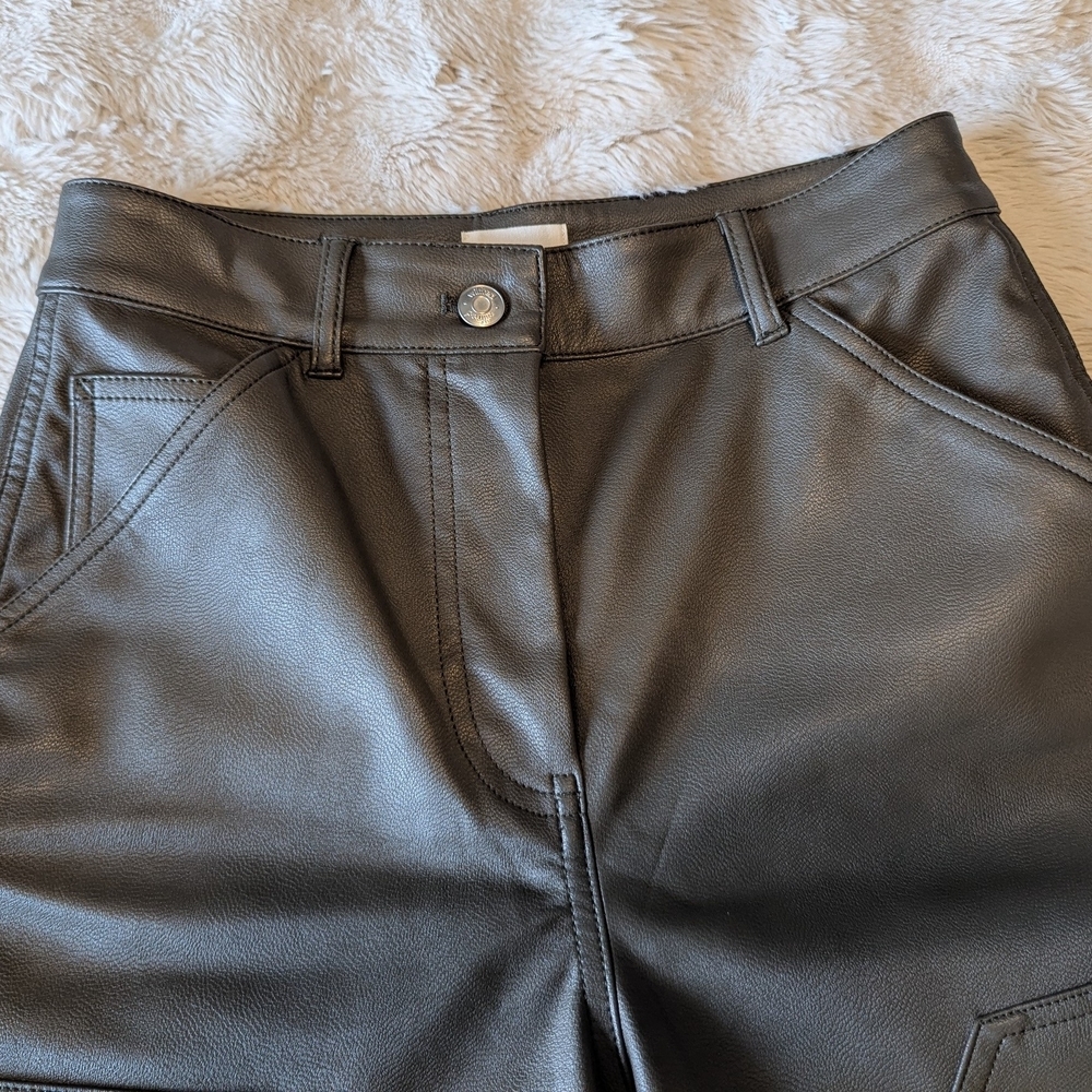 NWOT Aritzia Wilfred Vegan Leather Cargo Pants Olive Green - Picture 3 of 7